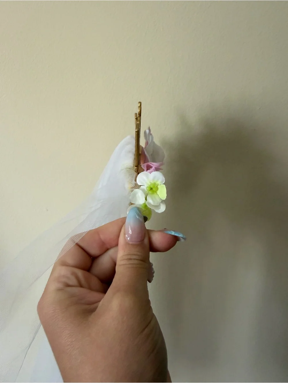 Bridal Floral Headband with Veil - Pink & White
